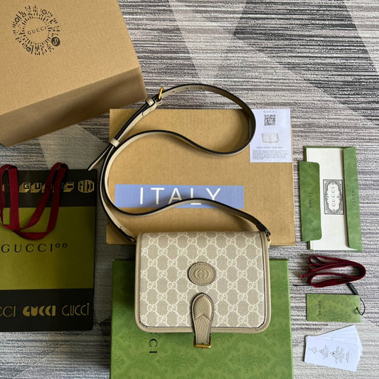 gg Mini Shoulder Bag With Interlocking G Beige For Women, Women&#8217;s Bags 7.9in/20cm gg ‎671620 UULBT 9683