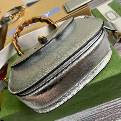 gg Bamboo 1947 Medium Top Handle Bag Silver For Women, Women&#8217;s Bags 10.2in/26cm gg