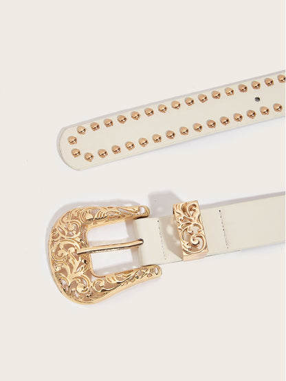 Fashion PU Leather Leopard Pattern Studded Belt