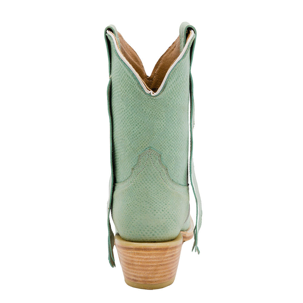 Faux Leather Snip Toe Block Heel Short Green Cowgirl Boots for Women