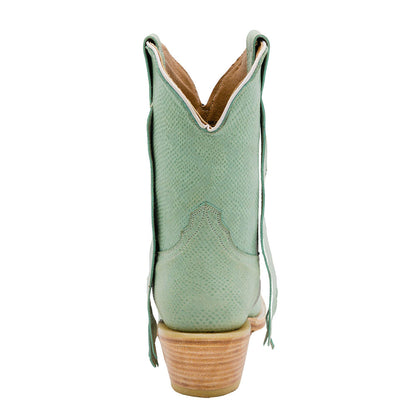 Faux Leather Snip Toe Block Heel Short Green Cowgirl Boots for Women
