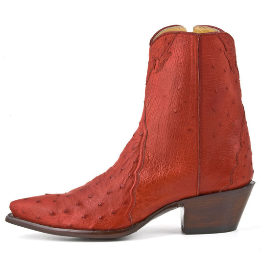 Fashion Ostrich Embossed Snip Toe Chunky Heel Cowgirl Boots in Orange