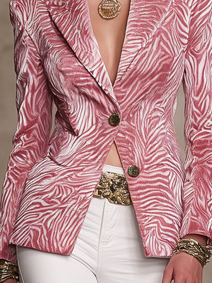 Elegant Lapel Zebra Print Velvet Blazer