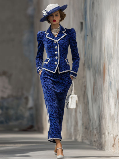Elegant Lapel Single-breasted Suit And Skirt Leopard Velvet Two-piece Suit