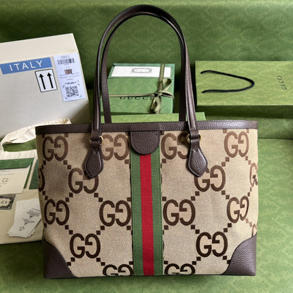 gg Ophidia Jumbo gg Medium Tote Camel And Ebony Jumbo Canvas For Women 15in/38cm 631685 UKMDG 2570