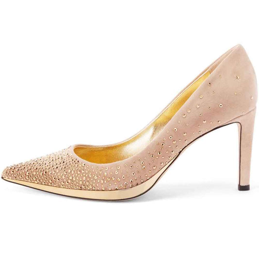 Beige Faux Suede Pointed Toe Stiletto Heel Pumps
