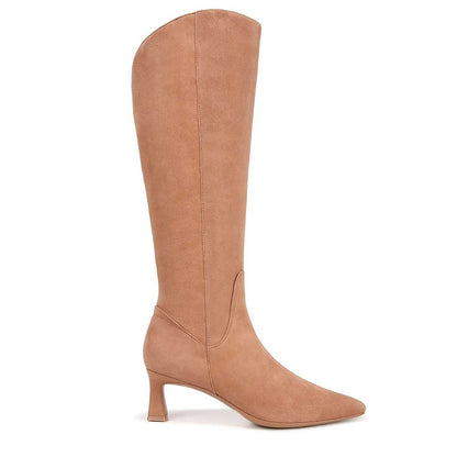 Beige Faux Suede Closed Toe Knee Kitten Heel Fall Boots for Women
