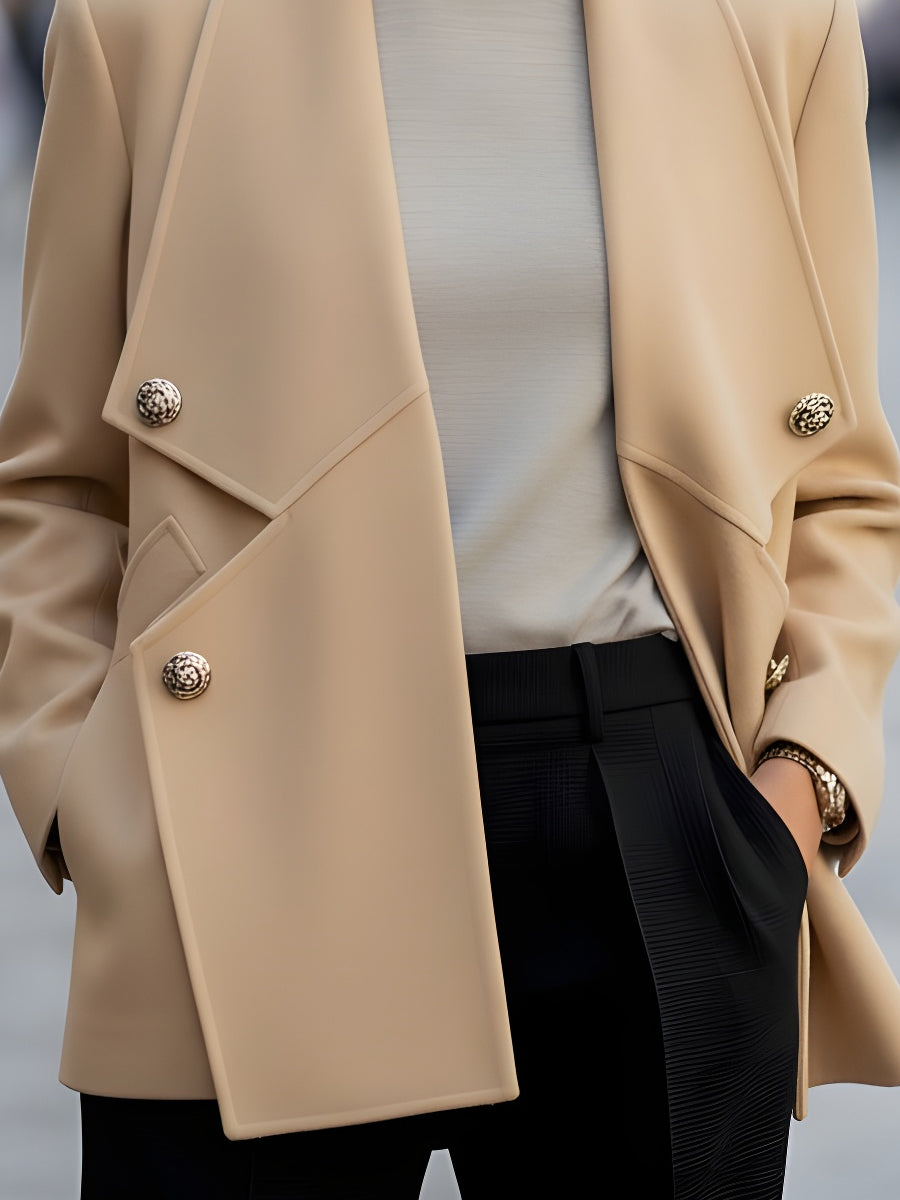 Elegant Double-Breasted Short Coat With Oversized Lapel
