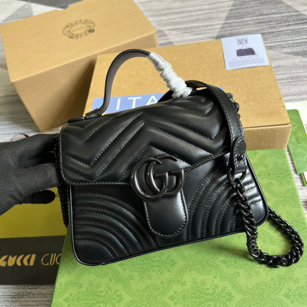 gg Marmont Mini Top Handle Bag Black For Women, Women&#8217;s Bags 8.3in/21cm gg ‎