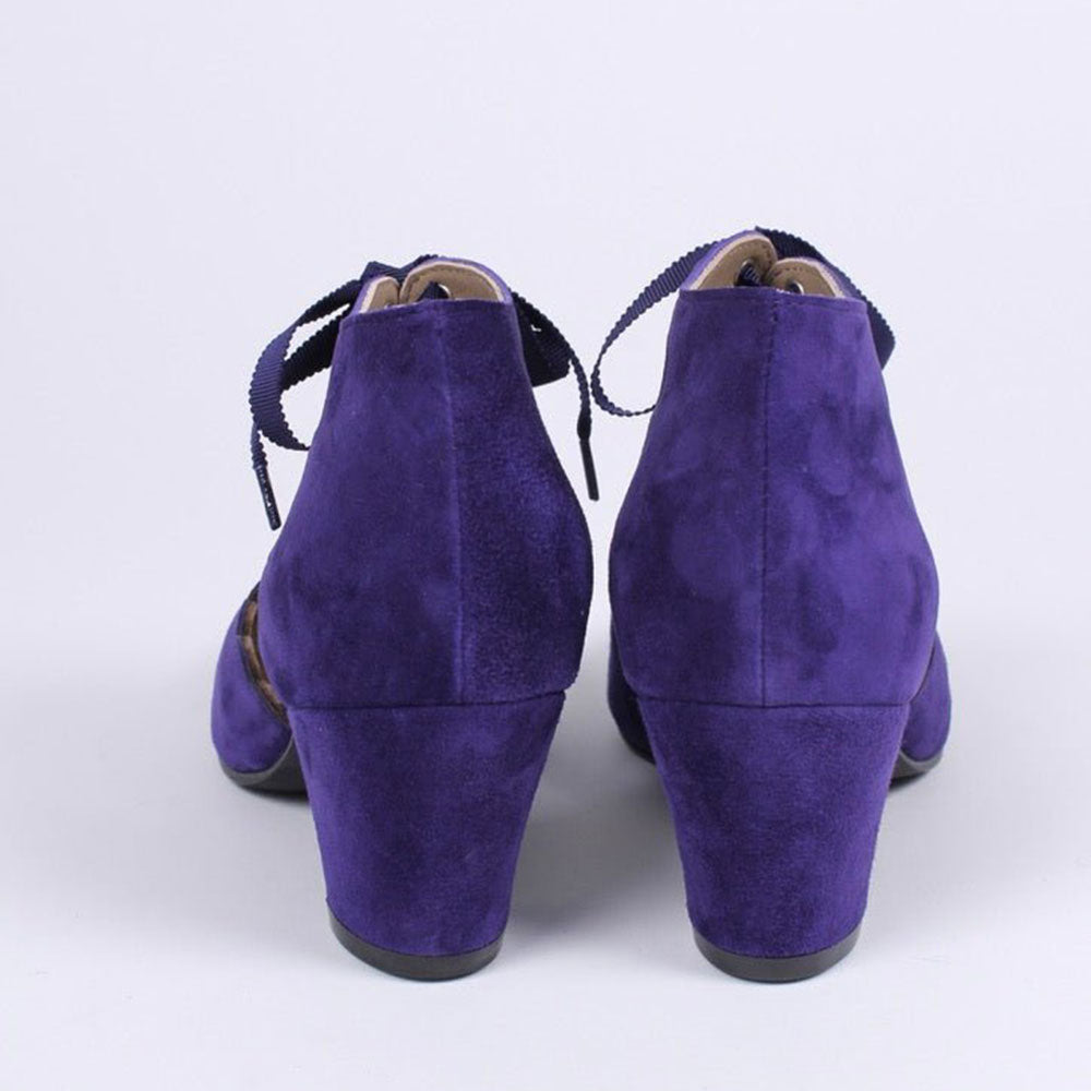 Faux Suede Block Heel Ankle Strap Lace-Up Purple Pumps for Women