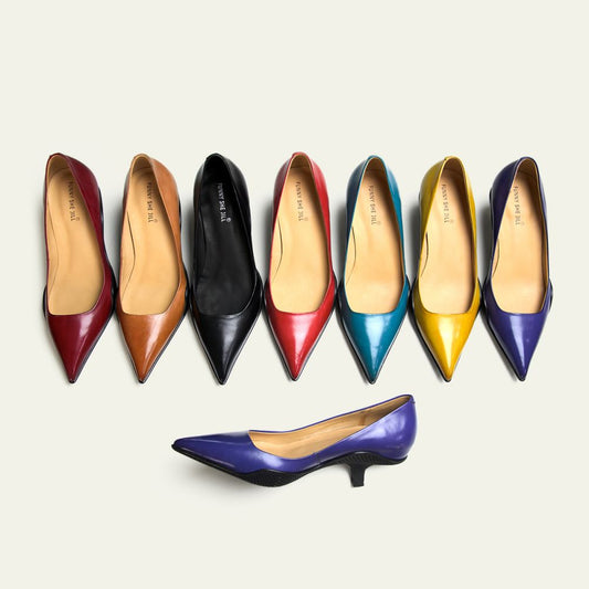 Genuine Leather Pointed Toe Comma Heel Pumps for Women