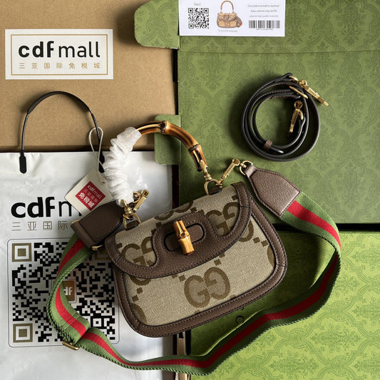 gg Bamboo 1947 Jumbo gg Small Top Handle Bag Camel And Ebony Jumbo gg Canvas Brown For Women 8.3in/21cm 675797 UKMDT 2570