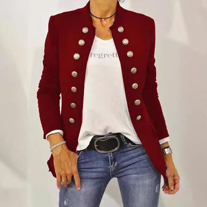 Everyday Stand Collar Long Sleeve Double Breasted Jacket