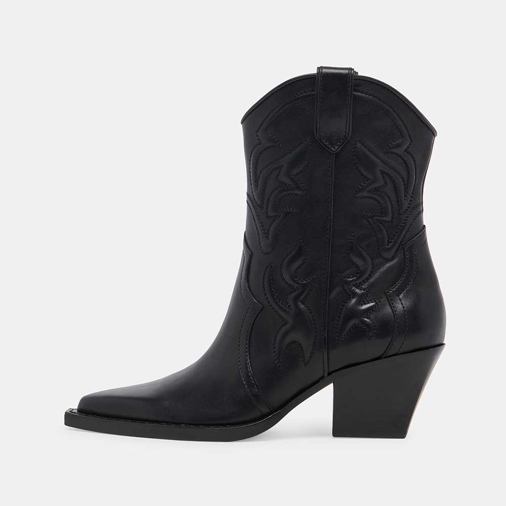 Fashion Pointed Toe Embroidered Ankle Length Cowgirl Boots in Black