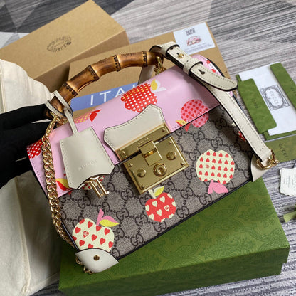 gg Padlock gg Small amboo Strawberry Shoulder Bag Beige For Women, Women&#8217;s Bags 9.5in/24cm gg