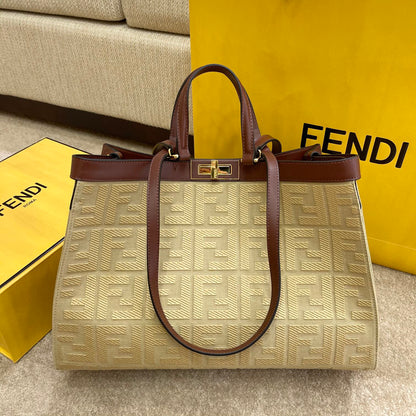 FI Peekaboo X-tote Bag Beige Canvas For Women, Handbags, Shoulder Bags 16.1in/41cm FF 8BH374
