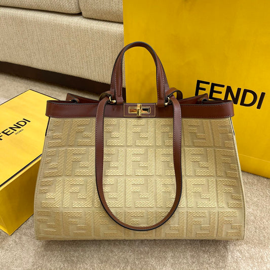 FI Peekaboo X-tote Bag Beige Canvas For Women, Handbags, Shoulder Bags 16.1in/41cm FF 8BH374
