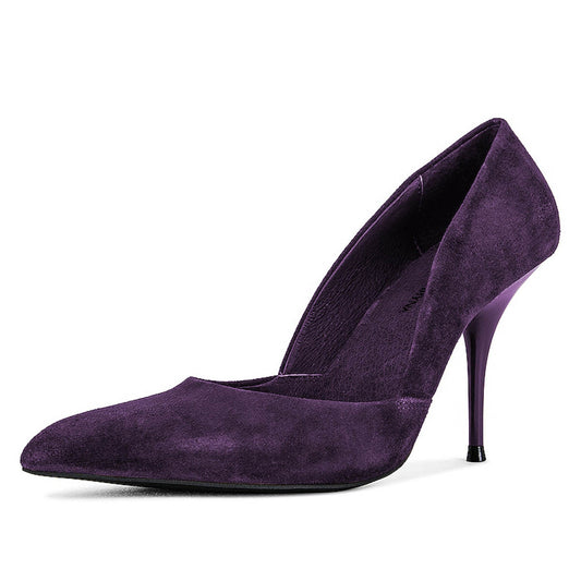 Dark Purple Faux Suede Closed Toe Stiletto Heel Pumps for Women