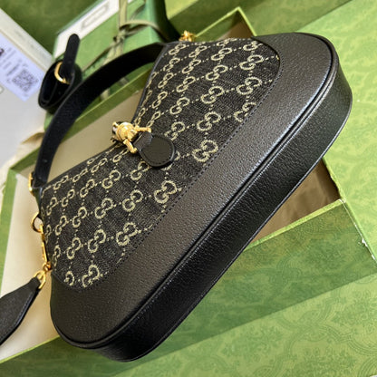 gg Jackie 1961 Small Shoulder Bag Black And Ivory gg Denim Jacquard For Women 11in/28cm 678843 UN3AG 1294