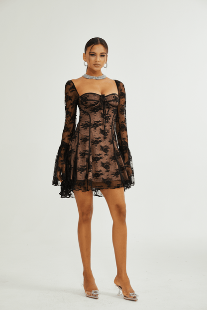Cyrielle black flared-cuff long-sleeved dress