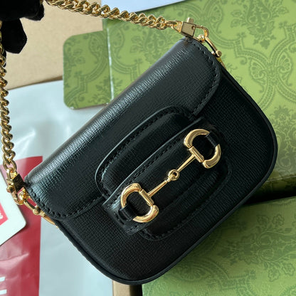 gg Horsebit 1955 Strap Wallet Black For Women, Women&#8217;s Bags 4.7in/12cm gg 699760 18YSG 1060