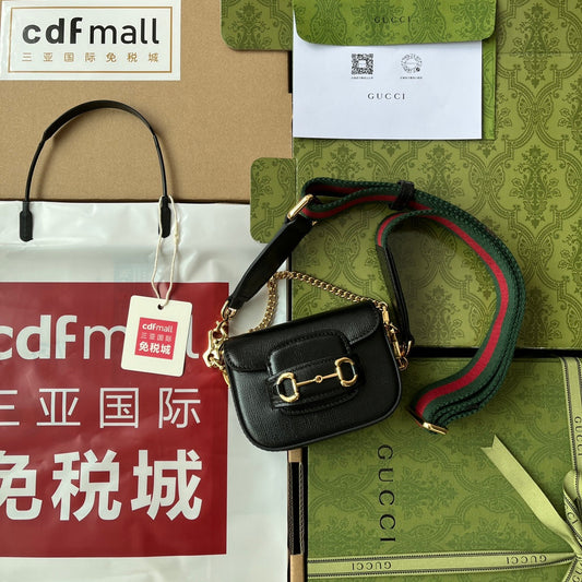 gg Horsebit 1955 Strap Wallet Black For Women, Women&#8217;s Bags 4.7in/12cm gg 699760 18YSG 1060