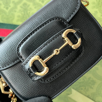 gg Horsebit 1955 Strap Wallet Black For Women, Women&#8217;s Bags 4.7in/12cm gg 699760 18YSG 1060