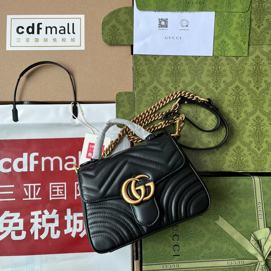 gg Marmont Mini Top Handle Bag Black For Women, Women&#8217;s Bags 8.3in/21cm gg ‎547260 DTDIT 1000