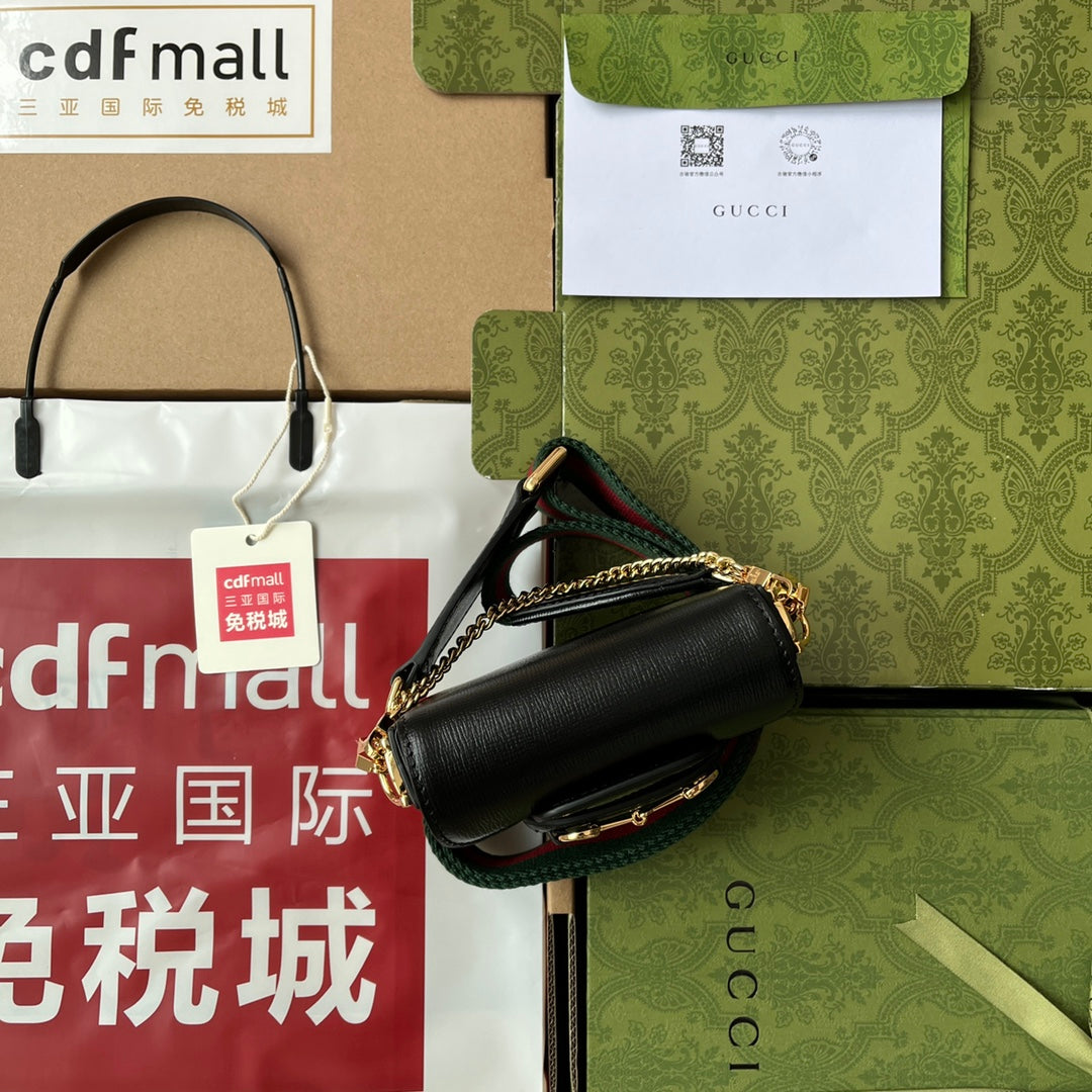 gg Horsebit 1955 Strap Wallet Black For Women, Women&#8217;s Bags 4.7in/12cm gg 699760 18YSG 1060
