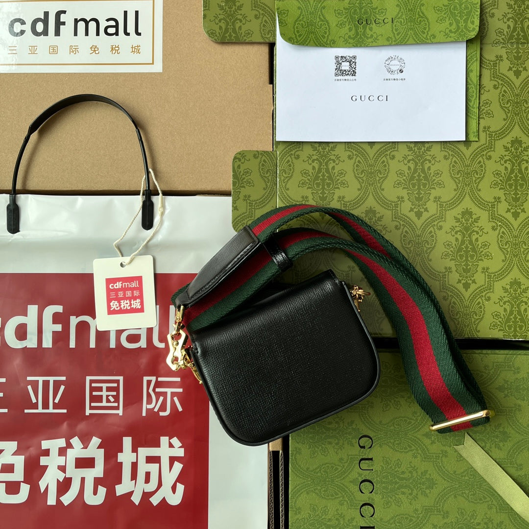 gg Horsebit 1955 Strap Wallet Black For Women, Women&#8217;s Bags 4.7in/12cm gg 699760 18YSG 1060