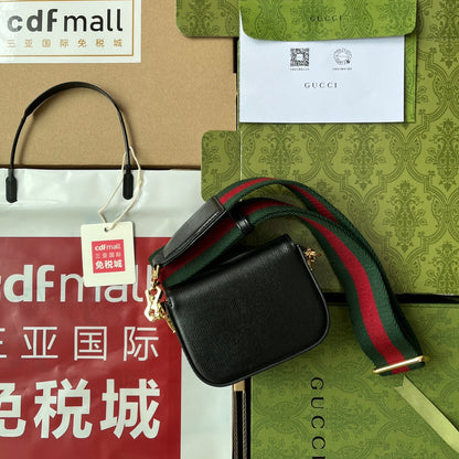 gg Horsebit 1955 Strap Wallet Black For Women, Women&#8217;s Bags 4.7in/12cm gg 699760 18YSG 1060