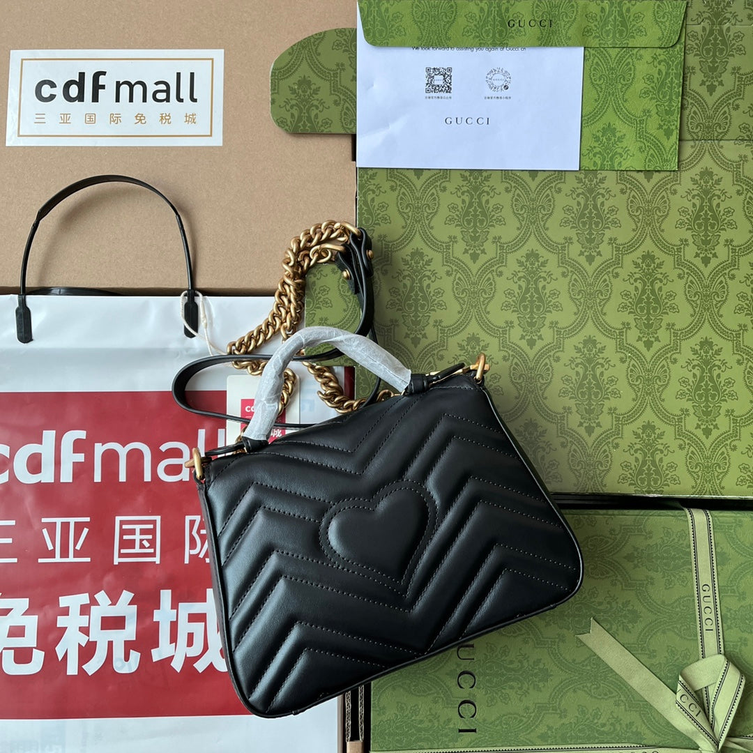 gg Marmont Mini Top Handle Bag Black For Women, Women&#8217;s Bags 8.3in/21cm gg ‎547260 DTDIT 1000