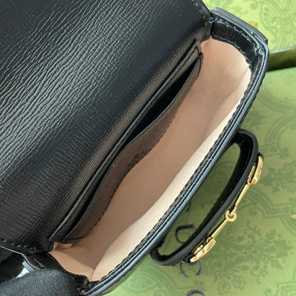 gg Horsebit 1955 Strap Wallet Black For Women, Women&#8217;s Bags 4.7in/12cm gg 699760 18YSG 1060