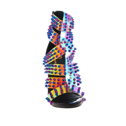 Embellishment Clear Open Toe  4'' Decorative Heel Studded Sandals