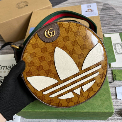 gg x Adidas Ophidia Small Shoulder Bag Brown For Women, Women&#8217;s Bags 8.6in/22cm gg 702640 UVSKT 7268