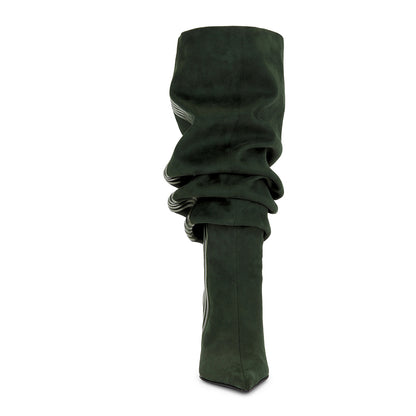 Deep Green Stripes Pointed Toe Stiletto Heel Slouch Boots for Women