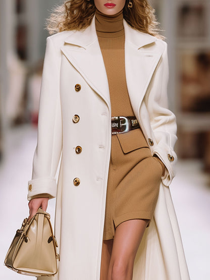 Fashionable Loose Retro White Woolen Long Coat