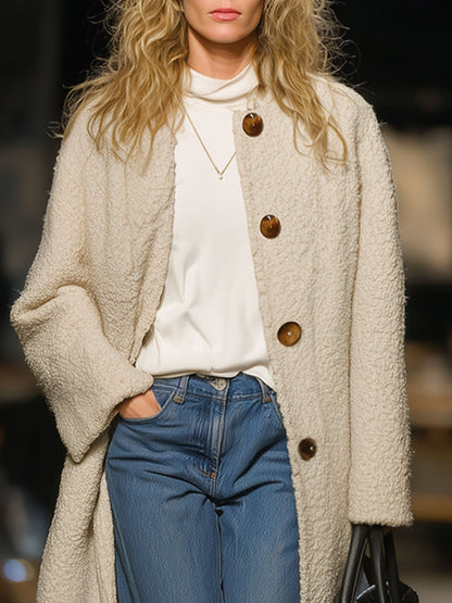 Fashionable Loose Retro Beige Polar Fleece Coat