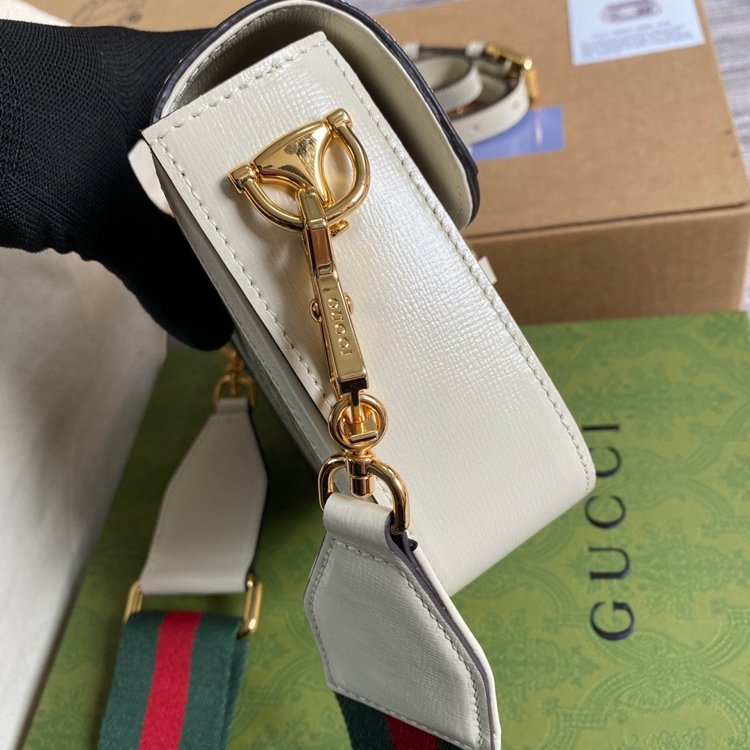 gg Horsebit 1955 gg Mini Bag White For Women, Women&#8217;s Bags 8in/21cm gg