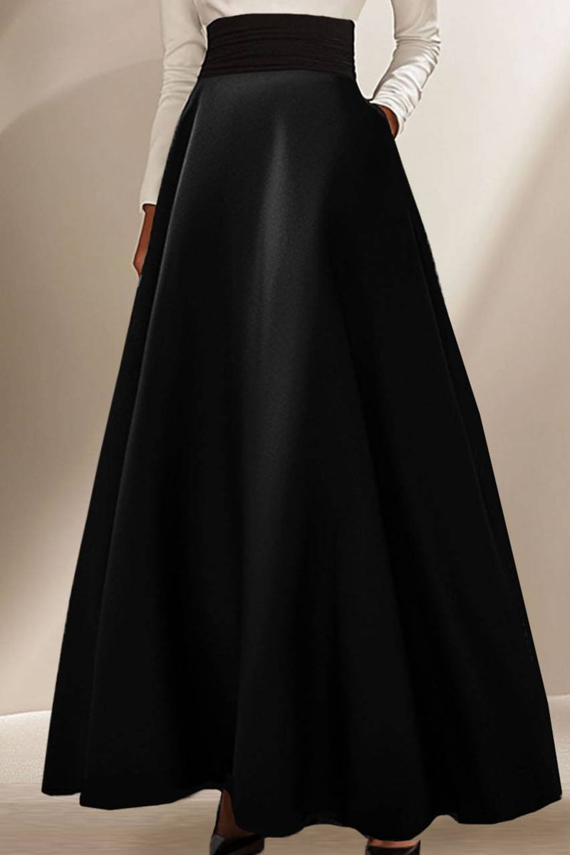 Elegant Formal Dress Black White Long-Sleeve Satin Ball Gown Dress