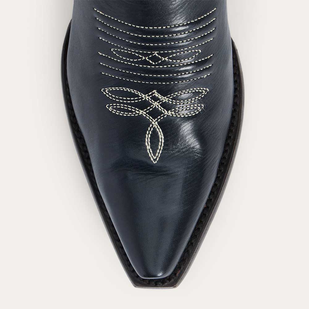 Embroidered Patchwork Mid Calf Black Cowgirl Boots for Women