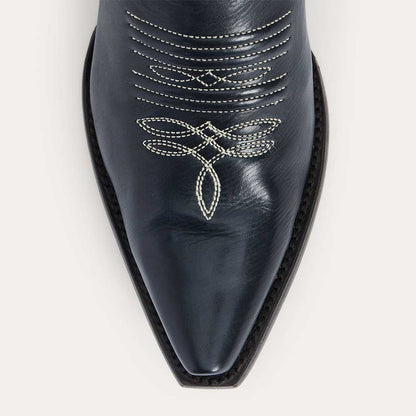 Embroidered Patchwork Mid Calf Black Cowgirl Boots for Women