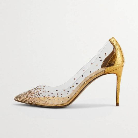 Gold & Clear PVC Pointed Toe Stiletto Heel Pumps