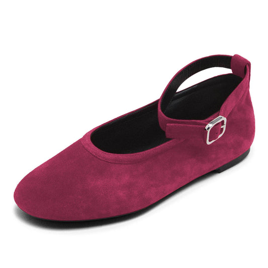 Dark Fuchsia Faux Suede Comfortable Flat Dress Shoes for Women