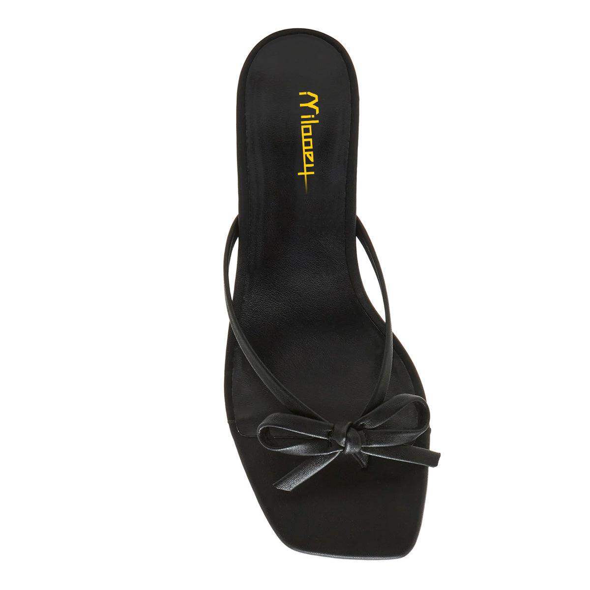 Elegant Black Square Toe Kitten Heel Summer Sandals with Bow