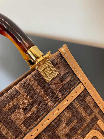 FI Sunshine Shopper Brown FF Fabric Brown Mini Bag For Woman 13cm/5in