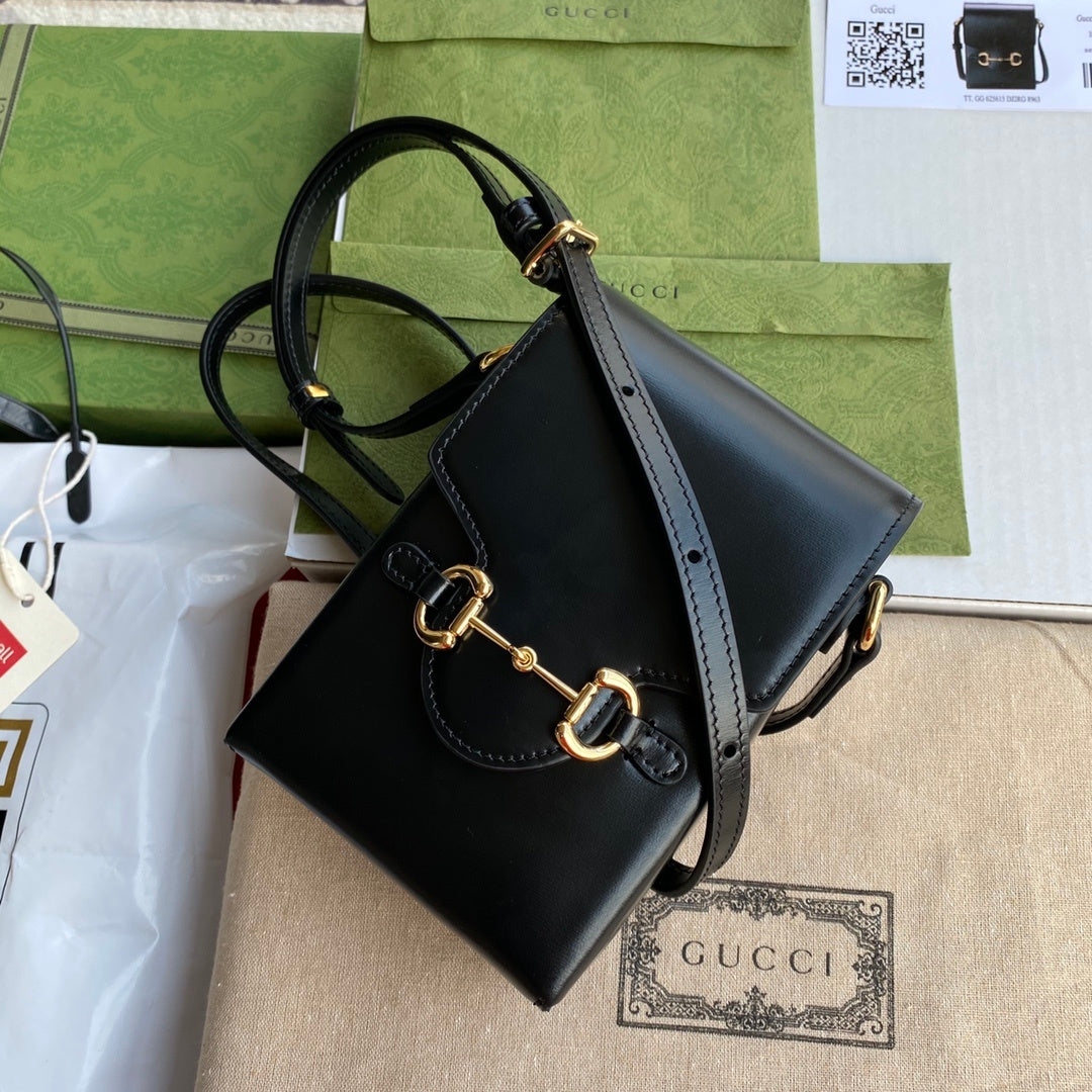 gg Horsebit 1955 Mini Bag Black For Women And Men 6.7in/17cm gg 625615 0YK0G 1000