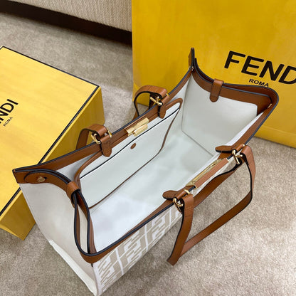 FI Peekaboo X-tote Bag White Canvas For Women, Handbags, Shoulder Bags 16.1in/41cm FF 8BH374