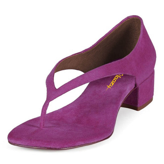 Flip Flop Square Toe Block Heel Purple Summer Sandals for Women