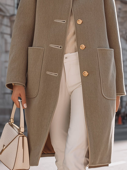 Elegant Wool-Blend Mid-Length Coat With Gold-Tone Buttons
